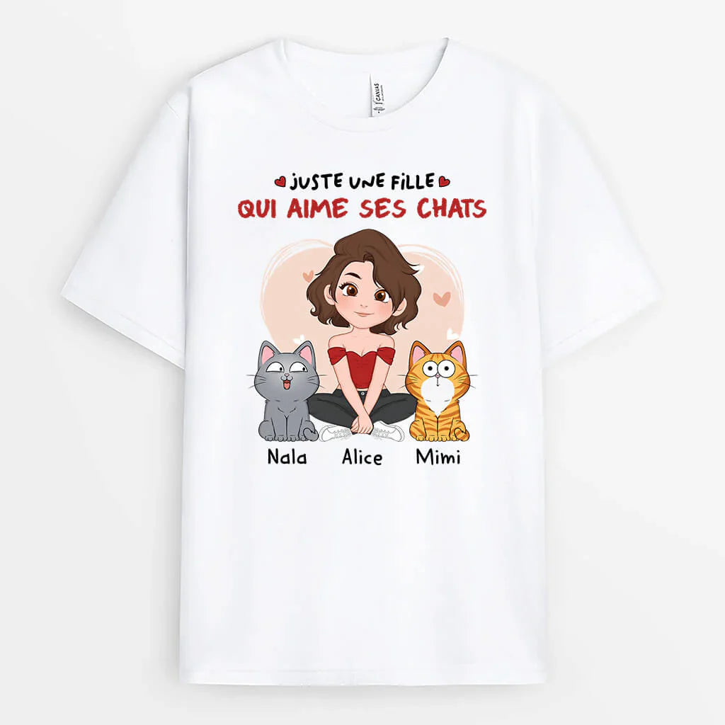 1537AFR1 t shirt juste une fille qui aime ses chats personnalise