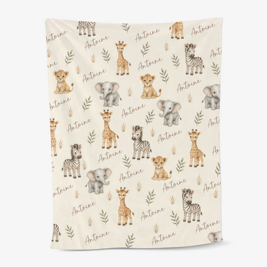 Animaux_De_Safari_Cadeau_Personnalise_ _Plaid_En_Polaire_Pour_Bebes