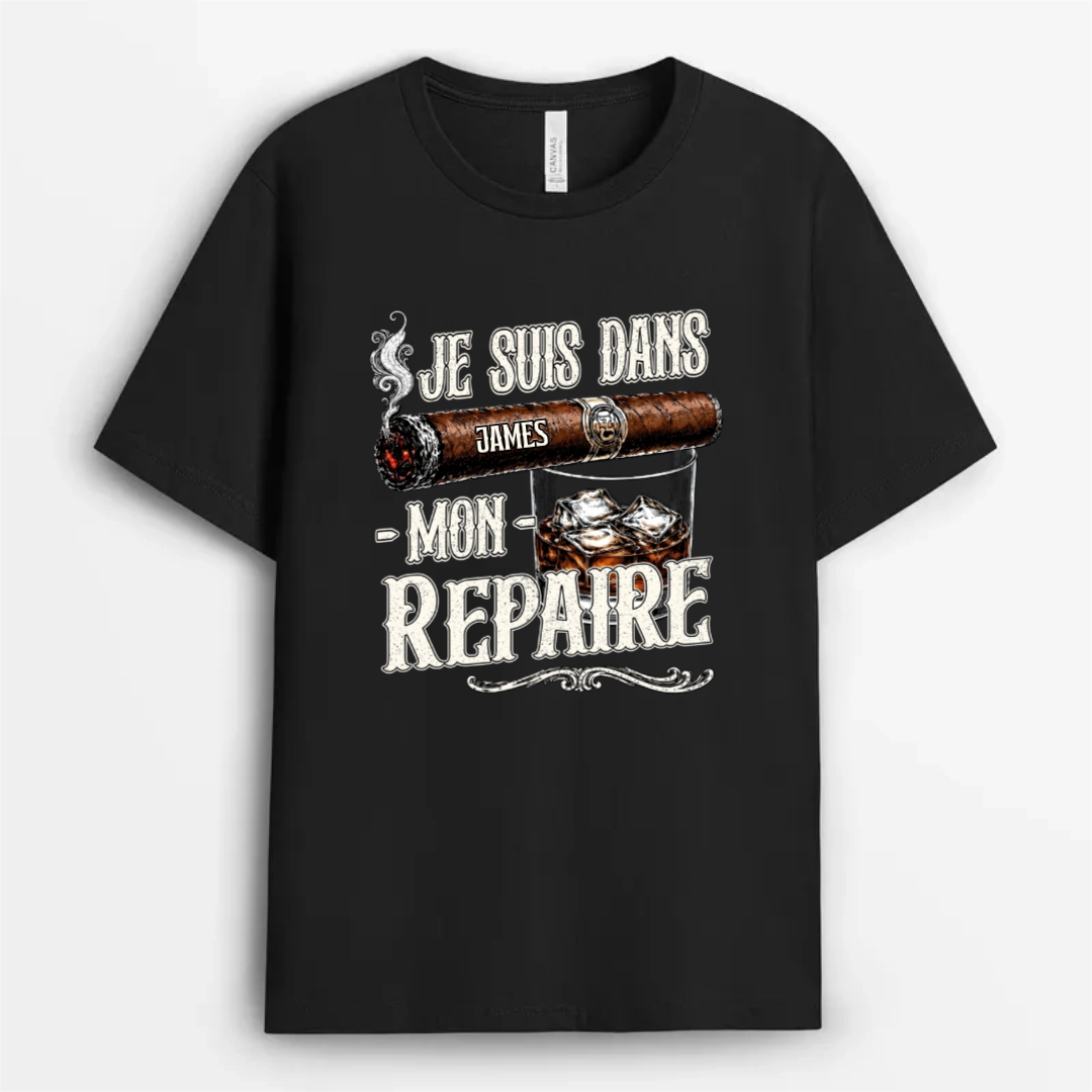 Je_Suis_Dans_Mon_Repaire_Cadeau_Personnalise_T Shirt_Pour_Papa_Papy_Amateur_De_Cigares