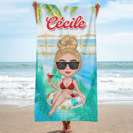 MotifFilleSurBouee CadeauD_etePersonnaliseServietteDePlagePourMeilleureAmie_1