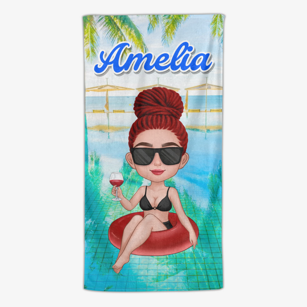MotifFilleSurBouee CadeauD_etePersonnaliseServietteDePlagePourMeilleureAmie_2