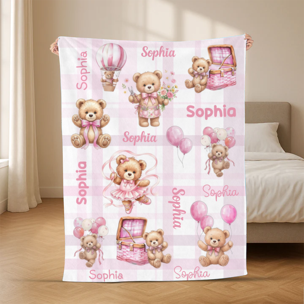 Ourson_Aquarelle_Cadeau_Personnalis_Plaid_En_Polaire_Pour_Enfants
