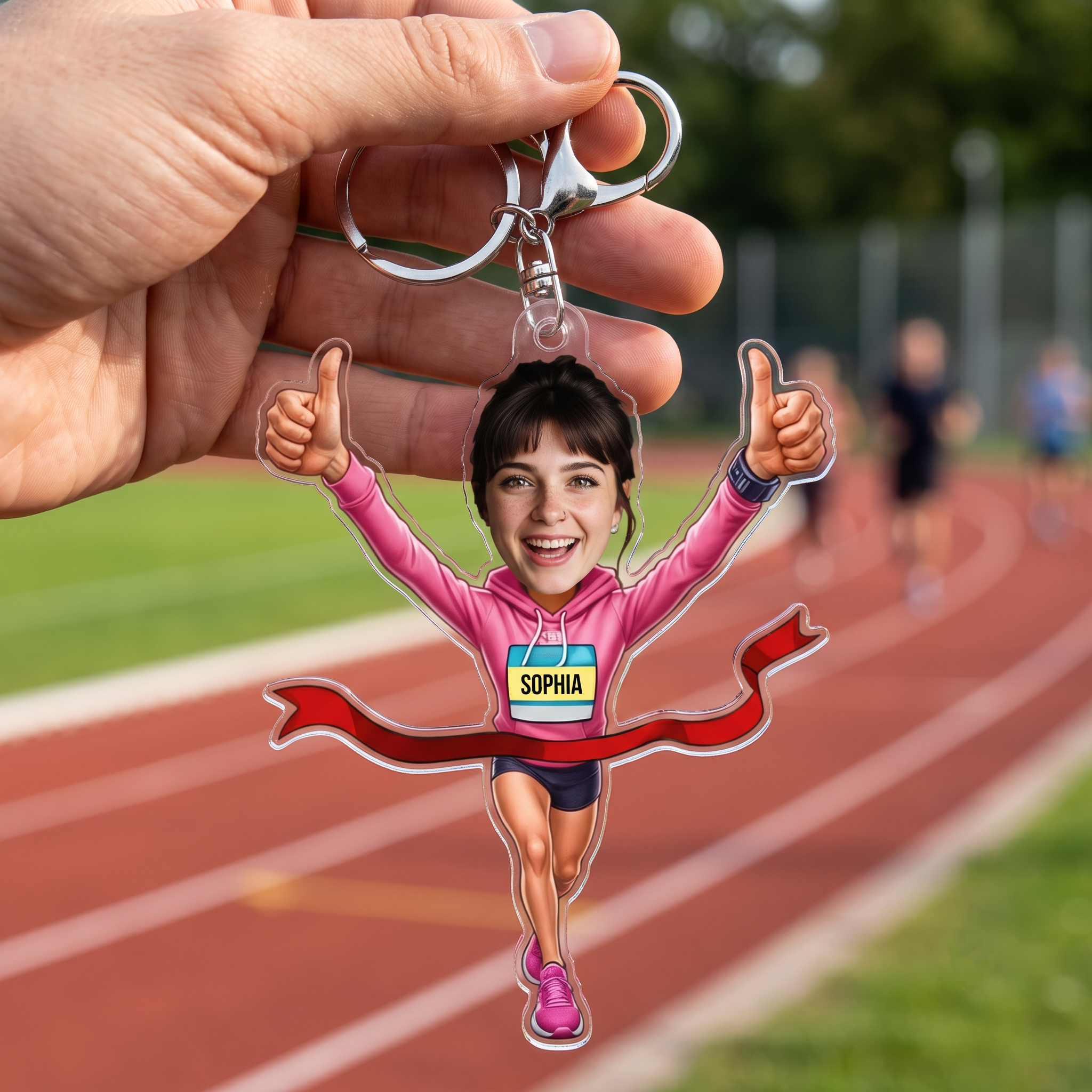 PhotoAthleteCourseAPiedPersonnalisee_CadeauPersonnalisePorte ClesEnAcryliquePourCoureurs_PassionnesDeSport