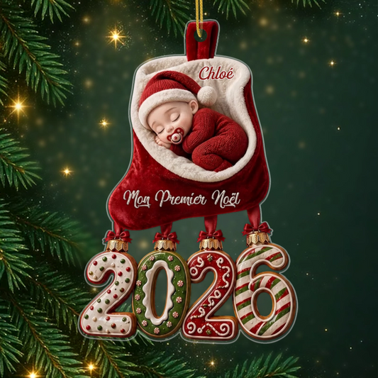 PremierNoelDeBebe CadeauPersonnalise_OrnementDeNoelEnAcryliquePourJeunesParents1