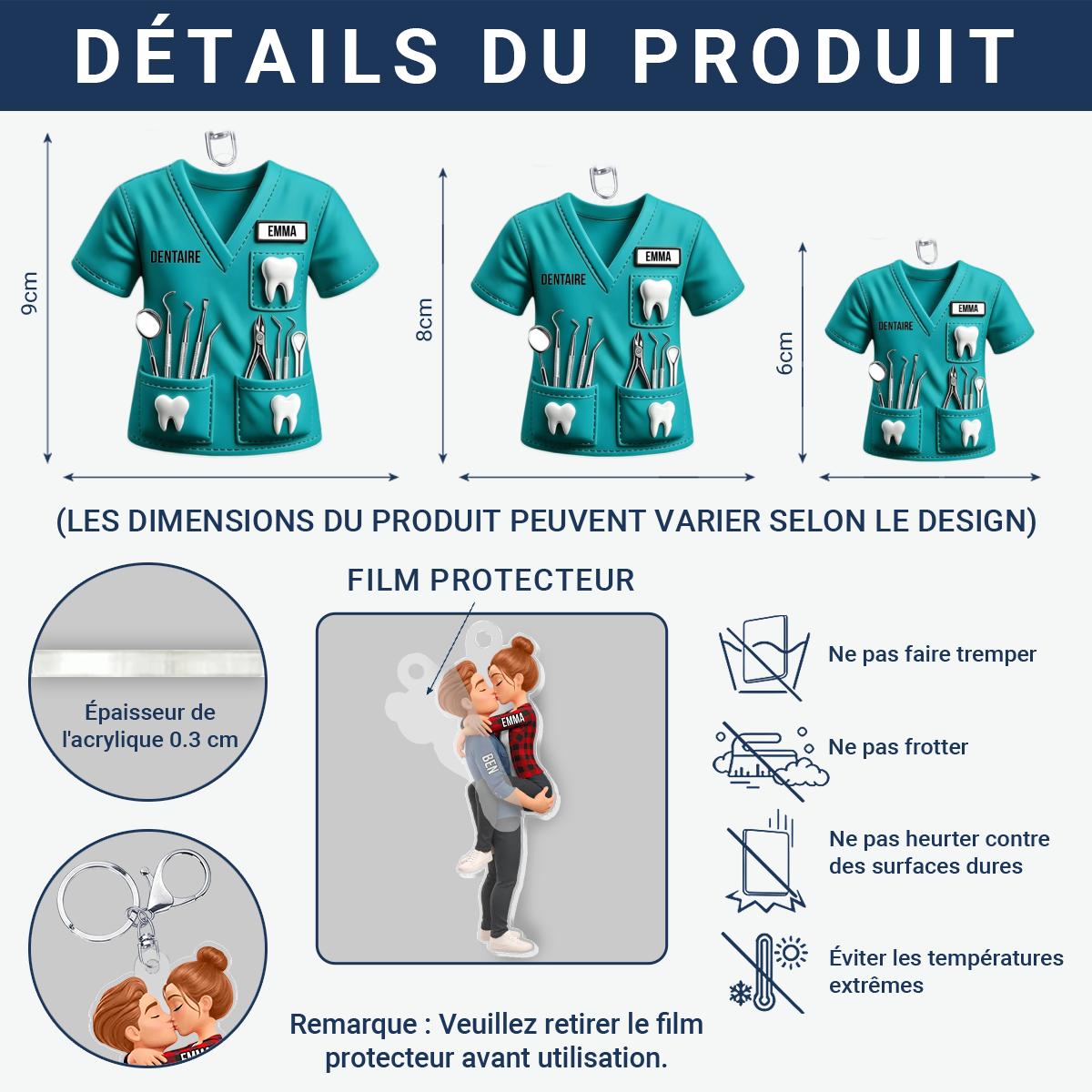 BlouseDentairePersonnalisee_CadeauPersonnalisePorte ClesEnAcryliquePourDentistes_3