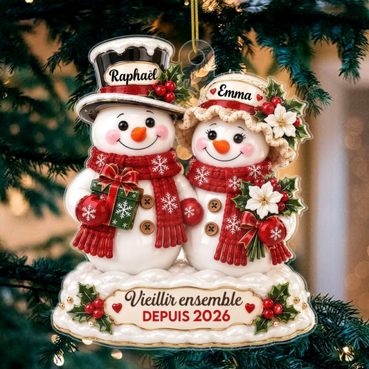 Bonhommes_De_Neige_Couple_Vieillir_Ensemble_Cadeau_Personnalise_ _Ornement_De_Noel_En_Acrylique_Pour_Couples1
