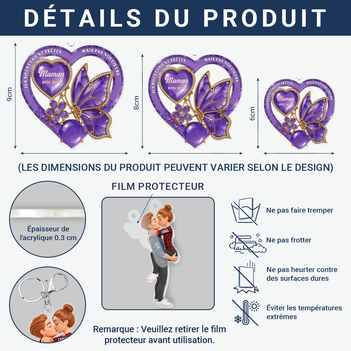 CoeurPapillonCommemoratif_CadeauPersonnalisePorte clesenAcryliquepourlaFamille