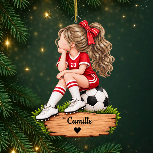 FillePassionneeDeFootball_CadeauPersonnalise OrnementEnAcryliquePourLesFillesQuiAimentLeFootball