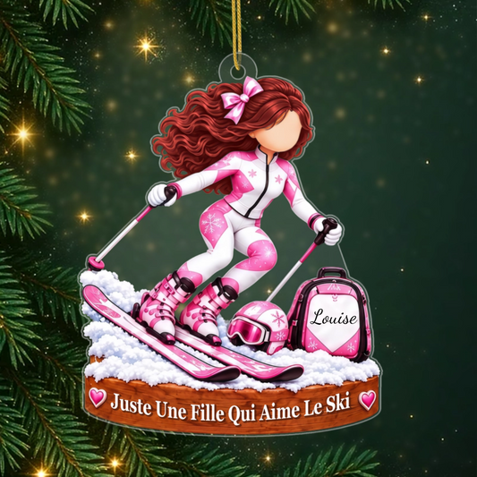 FilleSkieuse_CadeauPersonnalise OrnementEnAcryliquePourLesAmateursDeSki