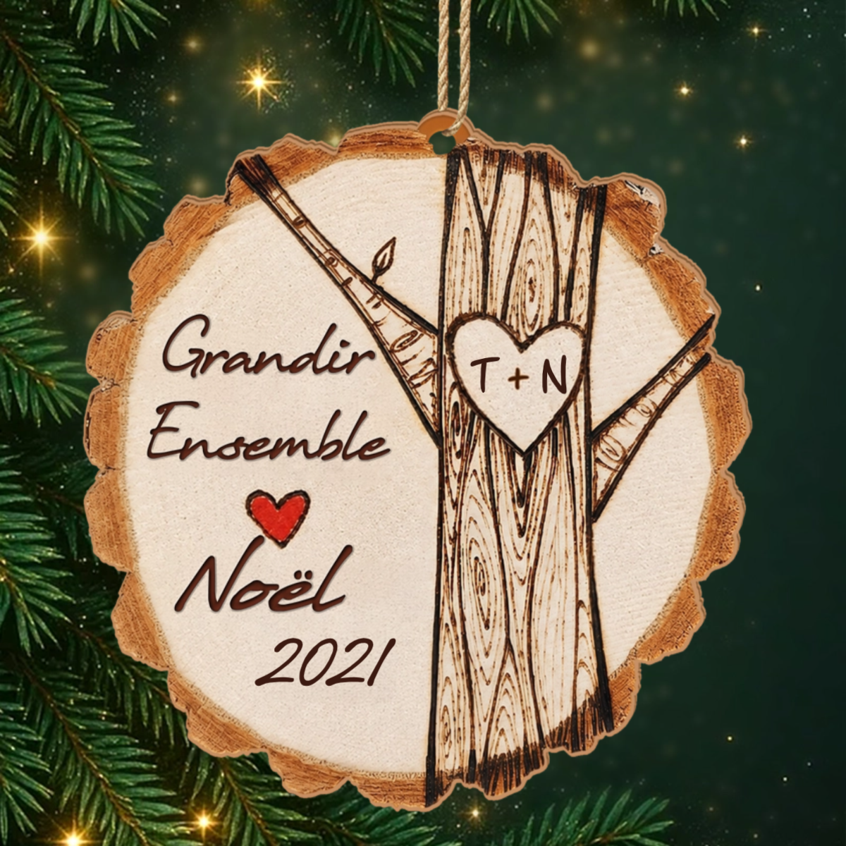 Grandir_Ensemble_CadeauPersonnalise OrnementDeNoelEnBoisA1CouchePourCouples