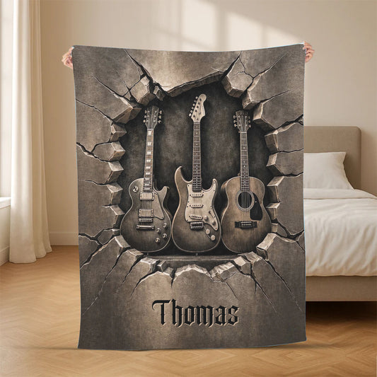 GuitareEffetPierrePrenomPersonnalise_CadeauPersonnalisePlaidEnPolairePourLui_Musiciens