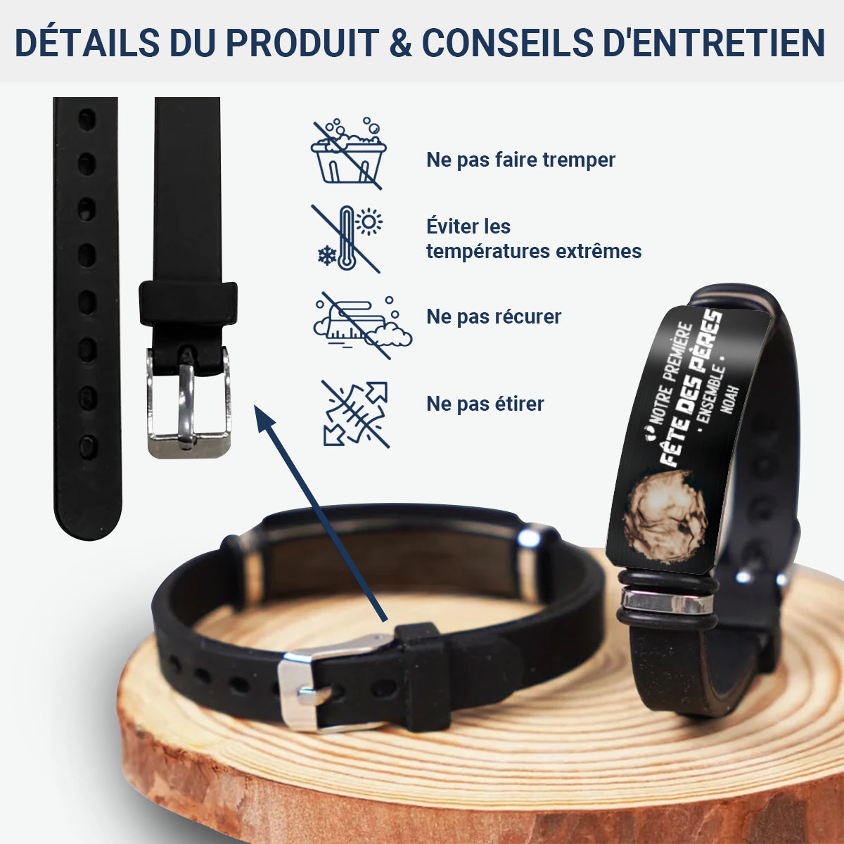 MaintenantTuPeuxMePorterAussi_Papa PhotoEchographie CadeauPersonnaliseBraceletGravePourPapa_1