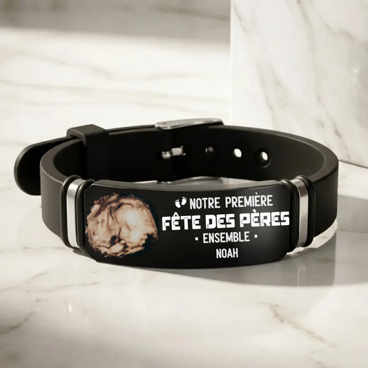 MaintenantTuPeuxMePorterAussi_Papa PhotoEchographie CadeauPersonnaliseBraceletGravePourPapa_1