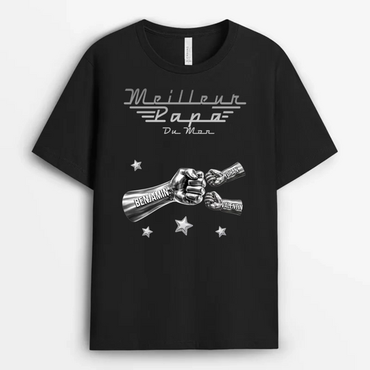 MeilleurPapaDuMonde CheckMetallique CadeauPersonnaliseT shirtPourPapa_1