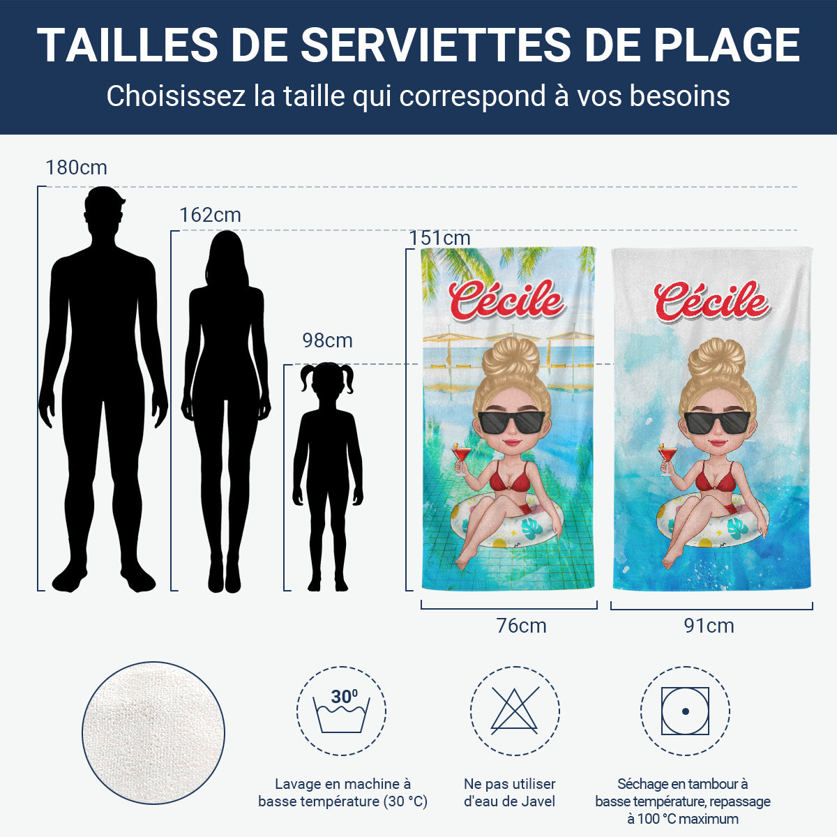 MotifFilleSurBouee CadeauD_etePersonnaliseServietteDePlagePourMeilleureAmie