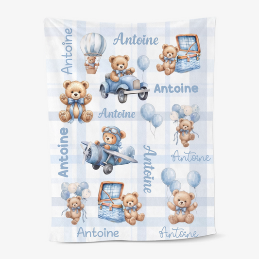 Ourson_Aquarelle_Cadeau_Personnalise_ _Plaid_En_Polaire_Pour_Enfants