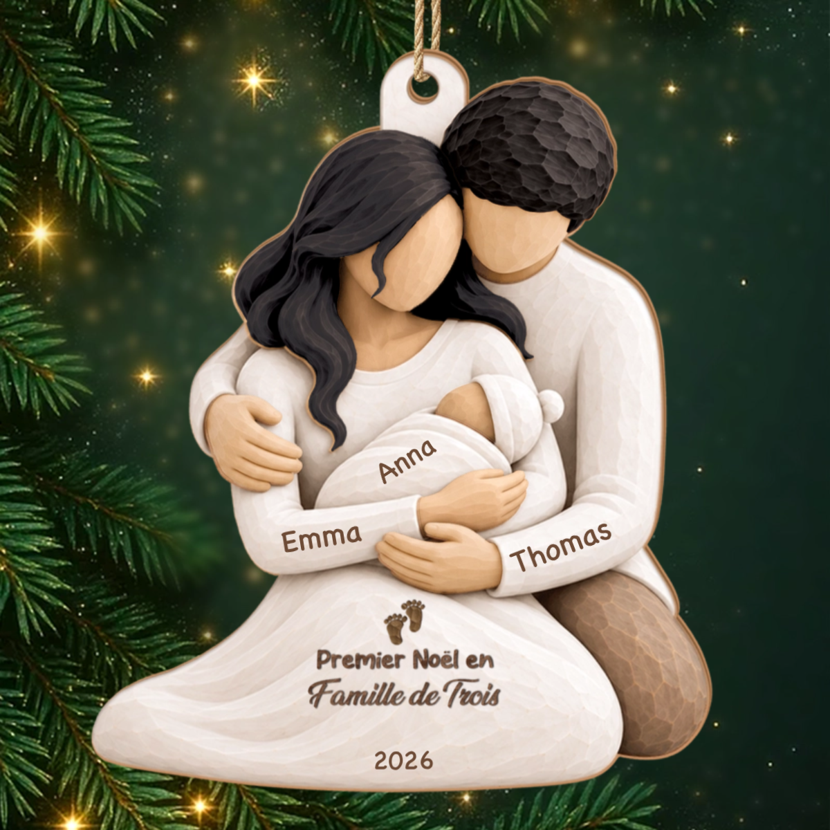 Premier_No_l_En_Famille_De_Trois_Cadeau_Personnalis_Ornement_En_Bois_1_Couche_Pour_Familles_2