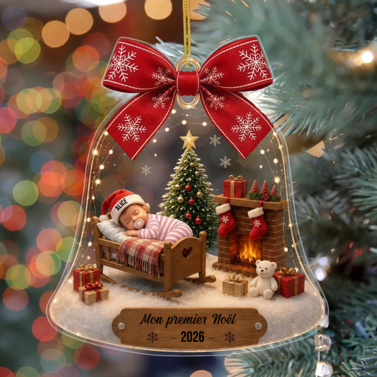 Premier_Noel_De_Bebe_Cadeau_Personnalise_ _Ornement_De_Noel_En_Acrylique_En_Forme_De_Cloche_Pour_Jeunes_Parents1
