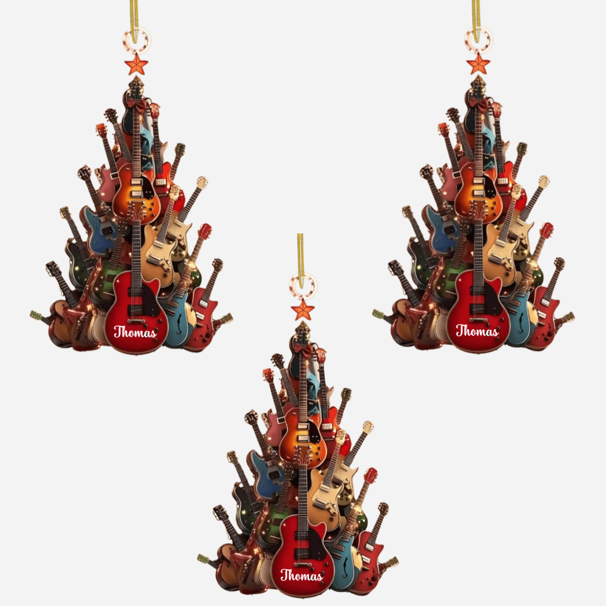 SapinDeNoelEnGuitares CadeauPersonnaliseOrnementsEnAcryliquePourFamillesEtAmoureuxDeLaGuitare