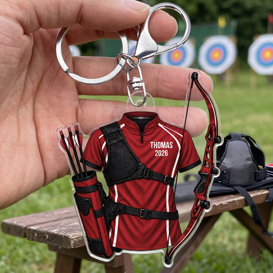 TirAL_ArcMaillotPrenom_CadeauPersonnalisePorte ClesEnAcryliquePourArchers